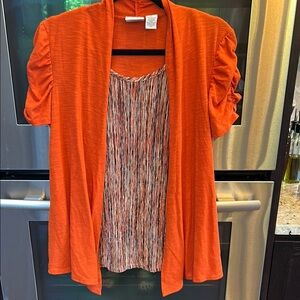 Kim‎ Rogers Orange Ruched Short Sleeve Blouse